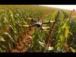 agricoltori uso droni per tenere sotto controllo il qualità di verde mais.generativo ai. foto