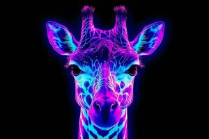 giraffa colorato neon light.generative ai. foto