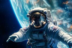 astronauta galleggia nel il galaxy.generative ai. foto