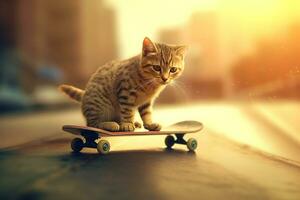 gatto su un' skateboard.generativo ai. foto