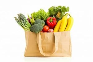 shopping borse con frutta e verdure isolato su bianca background.generative ai. foto