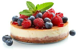 cheesecake con fresco frutti di bosco e menta isolato su bianca background.generative ai. foto