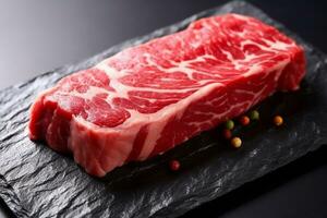 crudo wagyu carne su nero roccia background.generative ai. foto