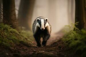 europeo tasso a piedi nel il foresta.generativa ai. foto