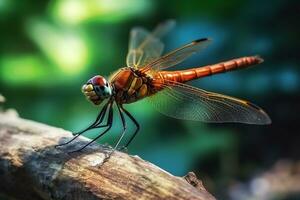 libellula su fiore con verde background.generative ai. foto