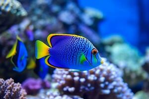 colorato bellissimo pesce nel il mare con bellissimo coralli .generativo ai. foto