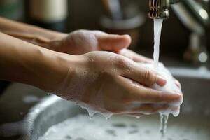 lavati le mani con sapone e acqua foto