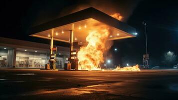 fuoco a un' gas stazione nel giorno foto