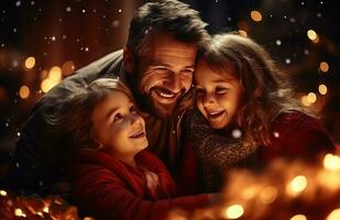 contento famiglia godendo Natale foto