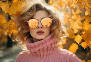 autunno moda sfondo con bellissimo donna foto