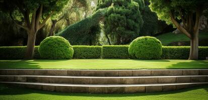 un' verde prato con le scale nel il mezzo foto