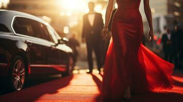 celebrità in arrivo con limousine a piedi rosso tappeto foto