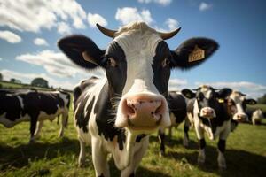 mucche dentro moderno latteria azienda agricola foto