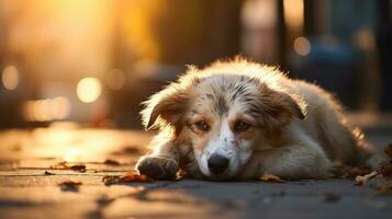 triste cane menzogna su il strada foto