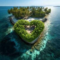 a forma di cuore isola nel il oceano aereo Visualizza foto