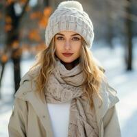 giovane donna nel elegante inverno attrezzatura foto