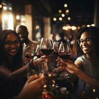 amici brindando con bicchieri di vino foto