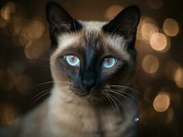 siamese gatto ritratto vicino su creato con generativo ai tecnologia foto