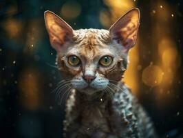 devon rex gatto ritratto vicino su creato con generativo ai tecnologia foto