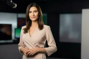 tv ospite donna sorridente. creare ai foto