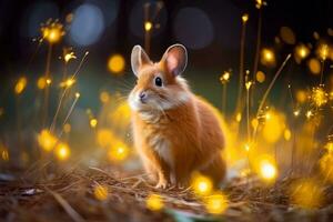 avvicinamento di carino coniglio con bellissimo bokeh sfondo, generativo ai illustrazione foto