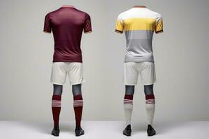 modello gli sport calcio squadra uniformi multicolori camicia, generativo ai illustrazione foto