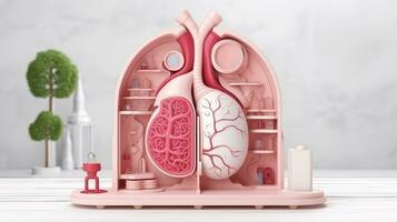 3d illustrazione modello di il umano organo sistema, anatomia, nervoso, circolatorio, digestivo, escretore, urinario e osso sistemi. medico formazione scolastica concetto, generativo ai illustrazione foto