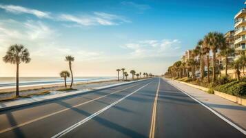 vuoto asfalto strada accanto il mare sfondo, autostrada accanto il mare, all'aperto orizzontale Immagine, generativo ai illustrazione foto