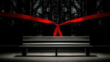 simbolo di unità per mondo AIDS giorno, il vuoto rosso sedia, concetto di porzione quelli nel bisogno, generativo ai illustrazione foto