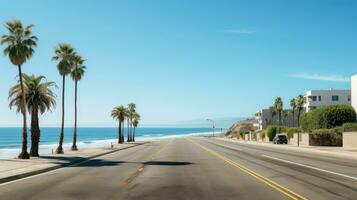 vuoto asfalto strada accanto il mare sfondo, autostrada accanto il mare, all'aperto orizzontale Immagine, generativo ai illustrazione foto