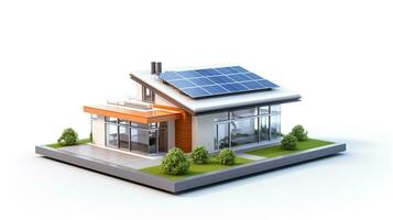 miniatura Casa modello con solare pannello su tetto su bianca sfondo. generativo ai foto