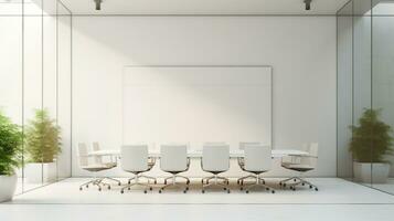 conferenza camera con moderno tavolo e sedia. ufficio spazio di lavoro per incontro. generativo ai foto