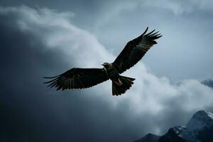 montagne e aquila abilità artistica, espresso attraverso intricato nero e bianca ai generato foto