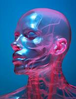 foto astratto 3d rendere di un' olografico umano viso ai generativo