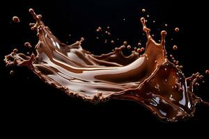 foto liquido cioccolato spruzzo su nero sfondo generativo ai