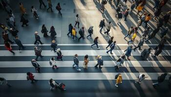 superiore Visualizza di persone su attraversamento pedonale. generativo ai foto