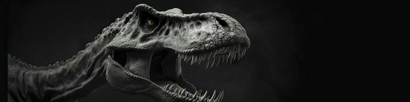 nero e bianca fotorealistico studio ritratto di un' tirannosauro rex su nero sfondo. generativo ai foto