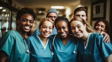 gruppo di diverso medico professionisti nel scrub foto