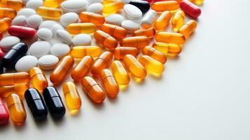 avvicinamento di pillole e capsule su bianca sfondo foto