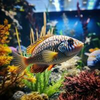 amichevole pesce nuoto nel vivace acquario foto