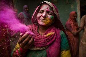 colorato polvere licenziato su, holi celebrazione. neurale Rete ai generato foto