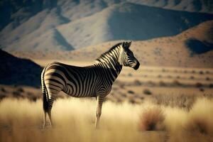 pianure zebra, equus quaga, equus burchelli, Comune zebra. neurale Rete ai generato foto