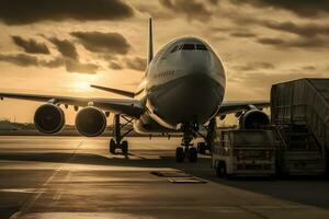 Caricamento in corso carico al di fuori carico aereo. neurale Rete ai generato foto