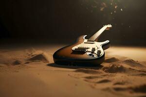 elettrico chitarra su il sabbia. neurale Rete ai generato foto