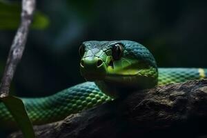 verde tropicale serpente. neurale Rete ai generato foto