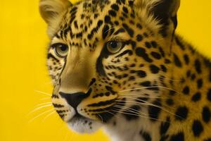 leopardo su un' giallo sfondo. neurale Rete ai generato foto