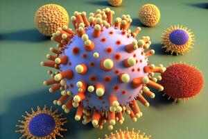 astratto Visualizza di virus di influenza o covid 19 romanzo coronavirus attraverso microscopio. neurale Rete generato arte foto