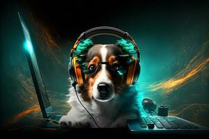 cane come video gioco vivere ruscello gamer uso pc computer per intrattenimento. neurale Rete generato arte foto
