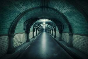 metropolitana metropolitana tunnel nel sporco obsoleto condizione. neurale Rete generato arte foto