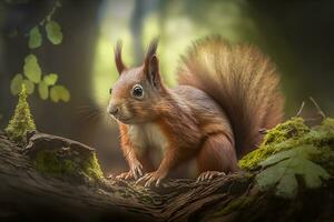 arte Visualizza su selvaggio natura. carino rosso scoiattolo. neurale Rete ai generato foto